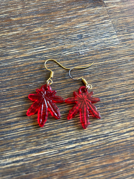 Handmade Red Leaf Dangle Earrings | Lightweight Resin