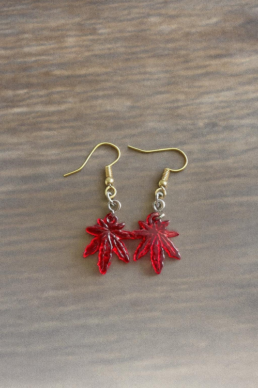 Handmade Red Leaf Dangle Earrings | Lightweight Resin
